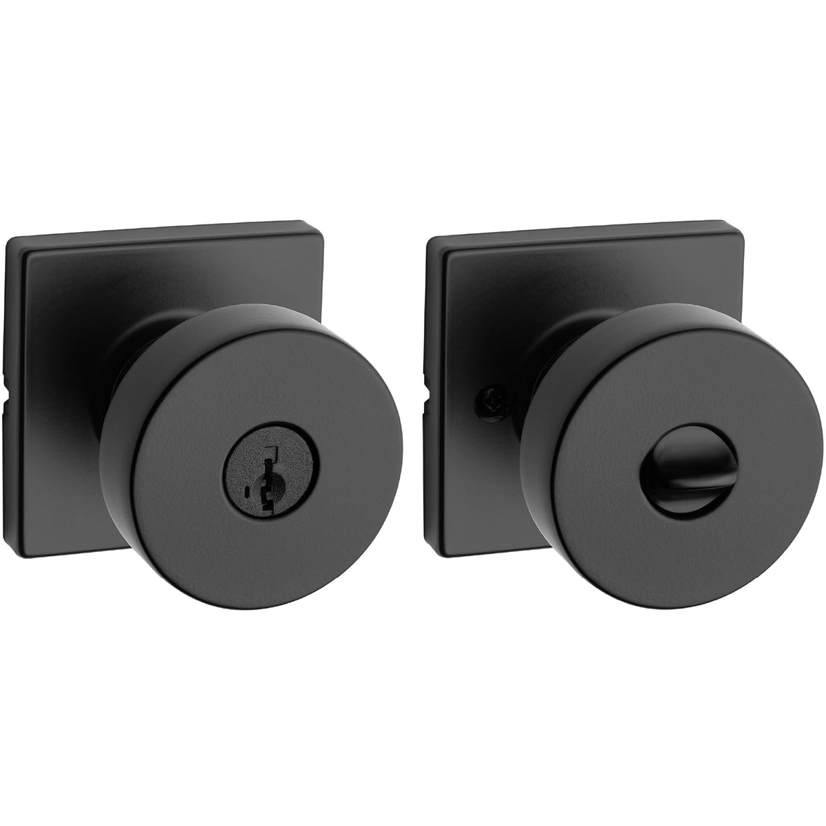 Kwikset Pismo - perilla para puerta de entrada con cerradura y llave, mango con llave segura exterior, entrada frontal y recámara, negro mate, resistente a las púas SmartKey Rekey Security y Microban,