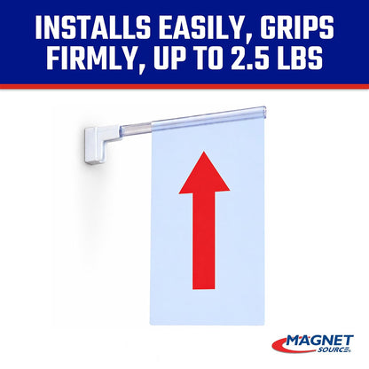 Master Magnetics MSHL03X6 Magnetic Sign Holder for 12" Sign, 90 Degree Magnetic Base with Acrylic Strip, 2.28" L, 0.79" W, 14.8" Overall, Clear, White (Pack of 6)