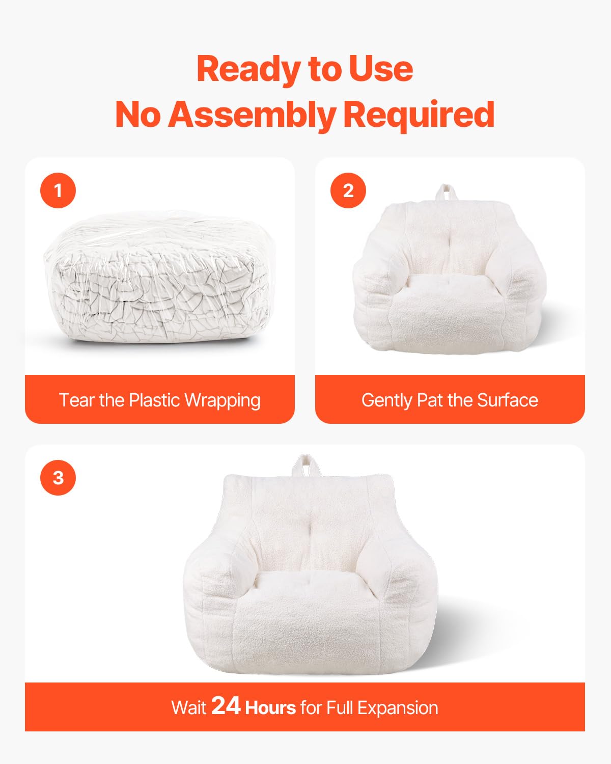 VEVOR Sillón Puf de 920 x 900 x 685 mm con Reposabrazos y Bolsillo de Almacenamiento, Relleno de Espuma Viscoelástica 25D con Funda de Terciopelo Suave, Puf de Carga de 150 kg para Dormitorio, Blanco