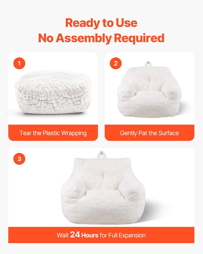 VEVOR Sillón Puf de 920 x 900 x 685 mm con Reposabrazos y Bolsillo de Almacenamiento, Relleno de Espuma Viscoelástica 25D con Funda de Terciopelo Suave, Puf de Carga de 150 kg para Dormitorio, Blanco