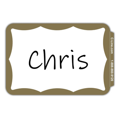 C-Line 92266 - Insignias de identificación sensibles a la presión, borde dorado, 3.5 x 2.25 pulgadas, 100 por caja