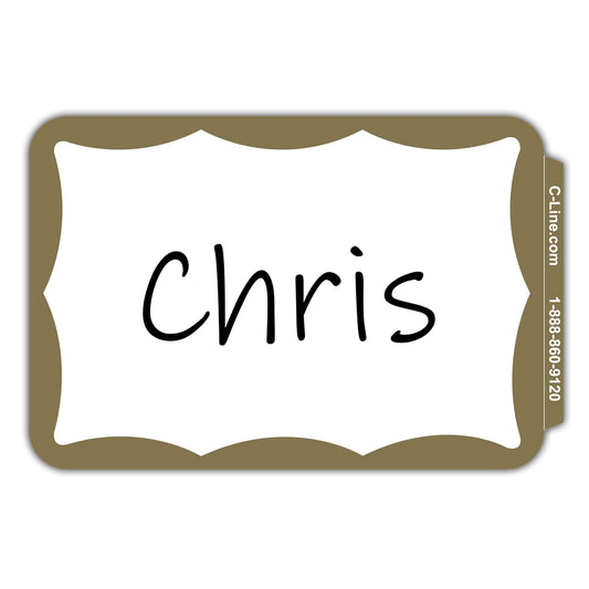 C-Line 92266 - Insignias de identificación sensibles a la presión, borde dorado, 3.5 x 2.25 pulgadas, 100 por caja