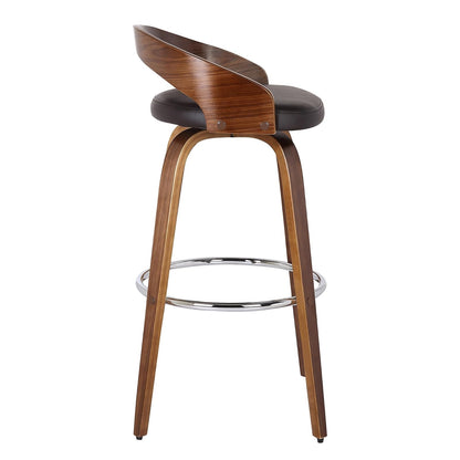 Armen Living Sonia 26" Counter Height Swivel Brown Faux Leather and Walnut Wood Bar Stool