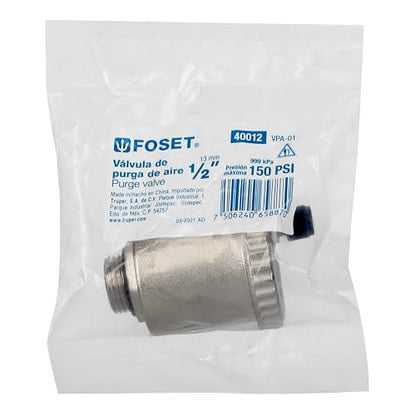 Foset VPA-01, Válvula de purga de aire 1/2", latón niquelado