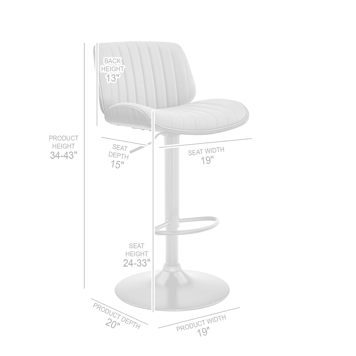 Armen Living Brock - Taburete de Bar Ajustable de Piel sintética y Madera de Nogal con Base Negra