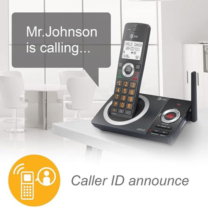 AT&T CL82219 Teléfono Inalámbrico DECT 6.0 | Negro, 2 auriculares, contestador, de llamadas, anunciador de ID, intercomunicador