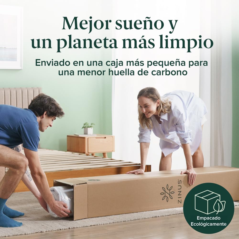 Zinus Comfort | Colchón Individual de Memory Foam de 25 cm de Grosor con Gel Refrescante y con Esencia de Té Verde | Garantía de 10 años