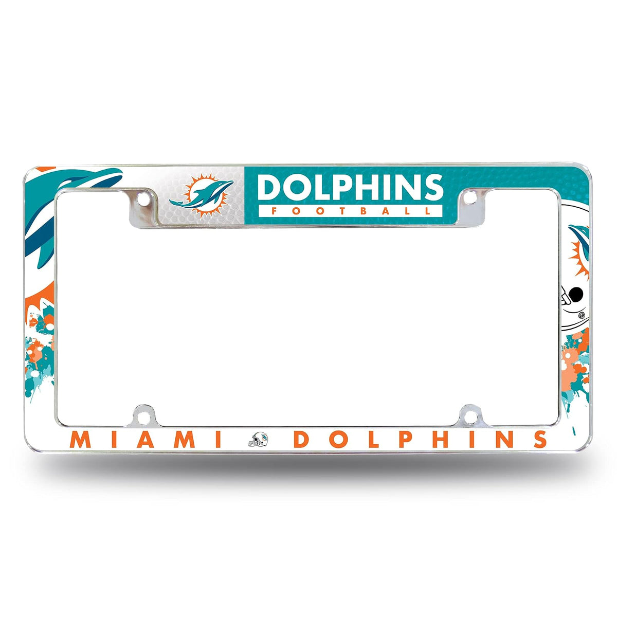 Rico Industries Marco de Placa Cromado con Licencia Oficial NFL - Miami Dolphins - Primario
