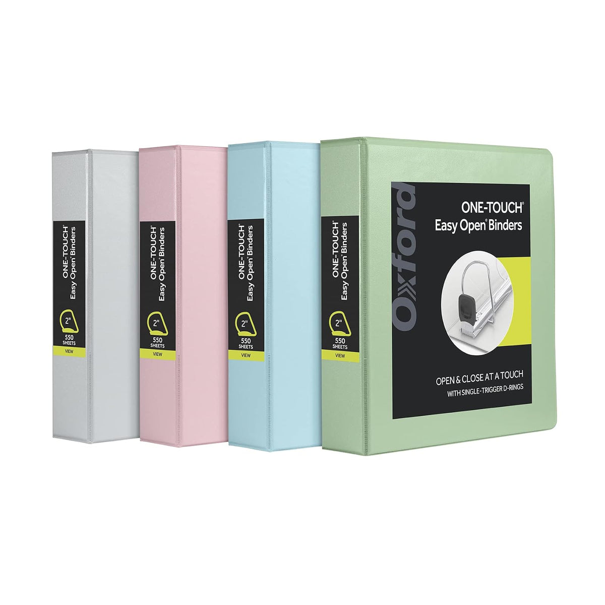 Oxford - Carpeta de 3 anillas, anillos en D de apertura fácil de 2 pulgadas, fundas para carpetas de vista de 3 lados, carpetas para la escuela, bisagras Xtralife, antiadherentes, sin PVC, pastel