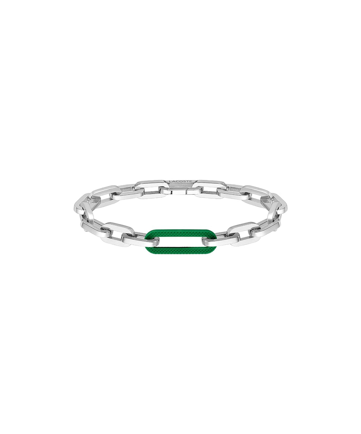 Lacoste 2040103 Jewelry Ensemble - Pulsera de acero inoxidable y cadena de silicona verde para hombre, color plateado