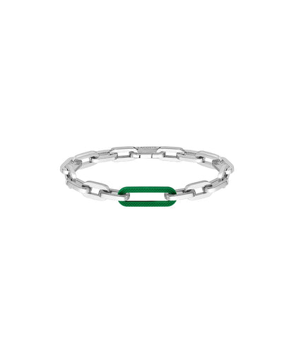 Lacoste 2040103 Jewelry Ensemble - Pulsera de acero inoxidable y cadena de silicona verde para hombre, color plateado