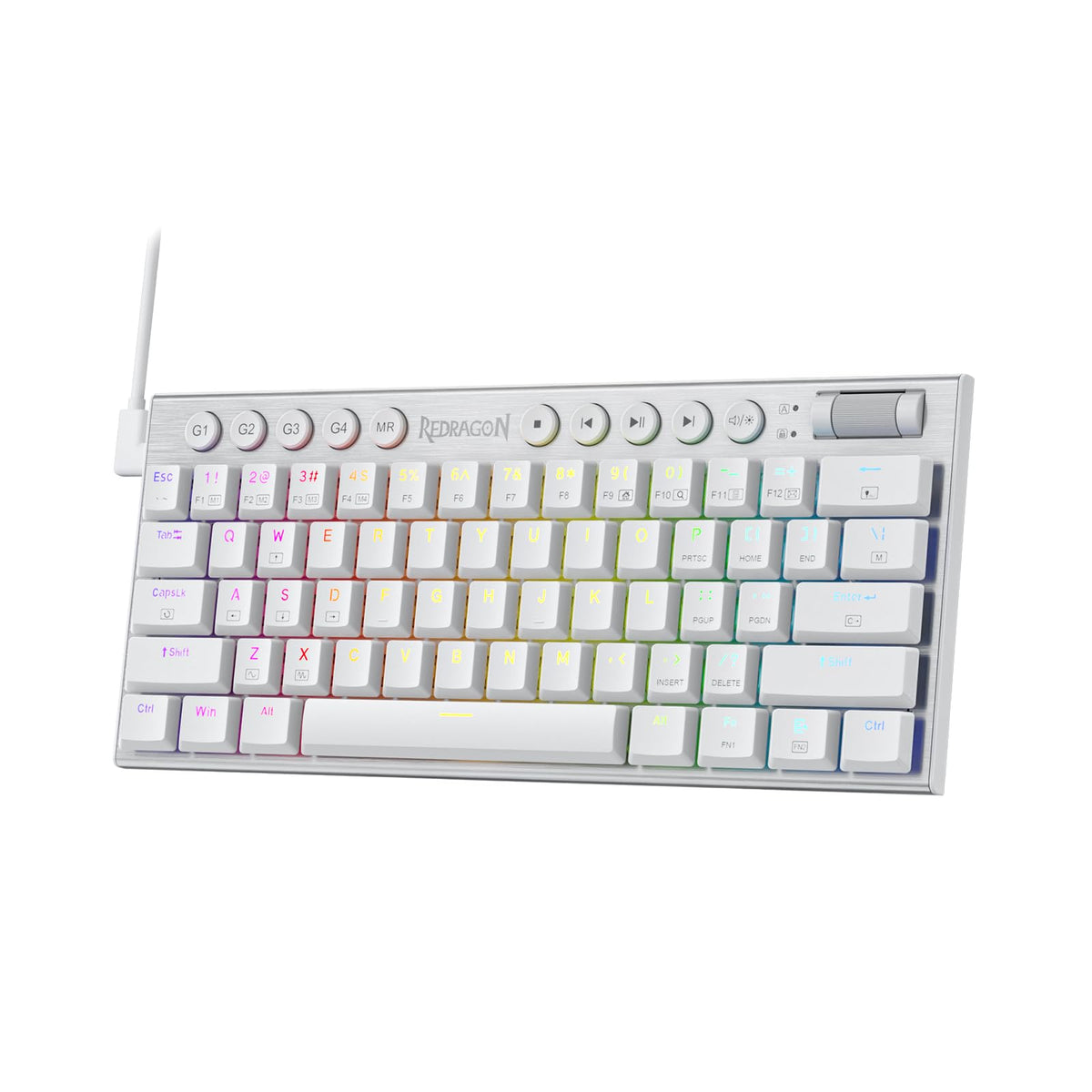 Teclado Gamer Redragon Horus K632-rgb Blanco Idioma Inglés Us Tamaño 60%, Alámbrico.