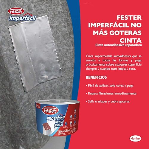 Fester Imperfácil Cinta Impermeable Para Tapar Goteras, Ideal para Techos de Concreto, Tejas, Domos, Láminas de Fibrocemento, Entre Otros, Fácil de Aplicar, Blister de 10 Metro