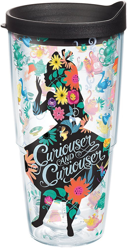 Tervis 1269201 Disney Curiouser Vaso aislado con envoltura, Alicia en el país de las maravillas, 473 ml, transparente, tapa negra, Transparente, 24 Oz, 1