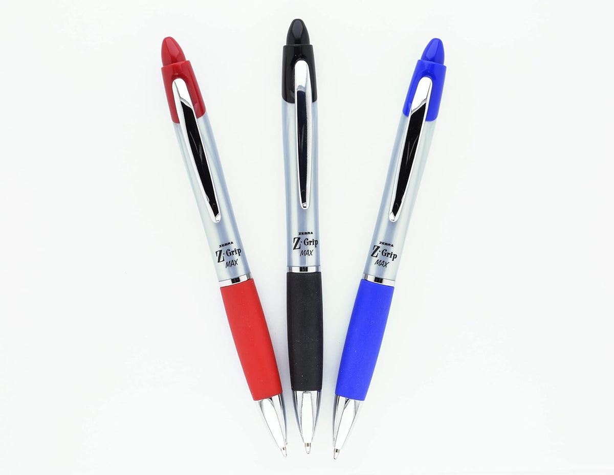 Zebra Z-Grip MAX Retractable Ballpoint Pen, Medium Point, 1.0 mm, Clear Barrel, Black Ink, 12-Count (22410)