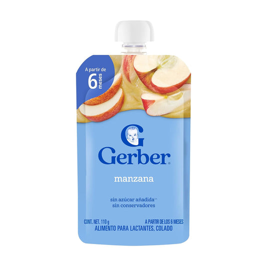 Gerber Snack Para Bebé Pouch, Fortificado Con Vitamina C, Manzana, Paquete con 12 Pouches de 110 g c/u