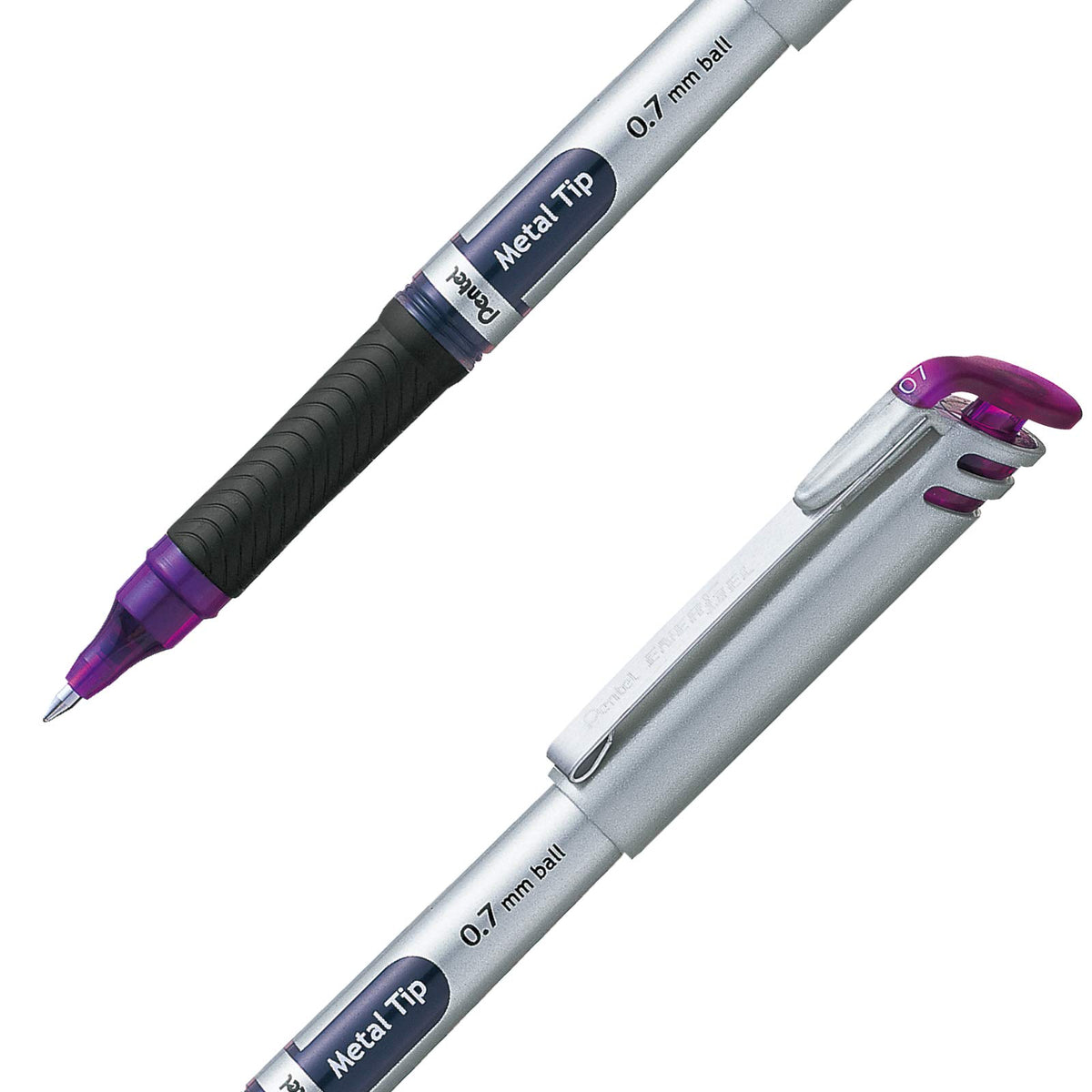 Pentel EnerGel Bolígrafo de Gel Líquido, Punto Fino, 0.7 mm, Cuerpo Plateado, Tinta Violeta, Caja con 12 Piezas, BL17-V
