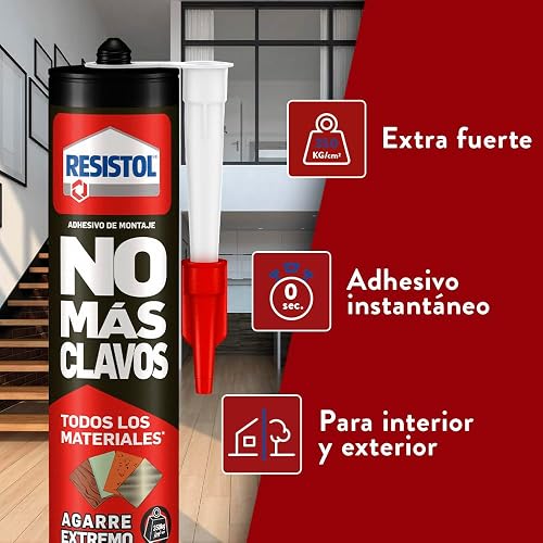 Resistol No Más Clavos Agarre Extremo, pegamento multimaterial, adhesivo fuerte y resistente, pegamento con propiedades de sellador de agarre inmediato e impermeable, 446 g