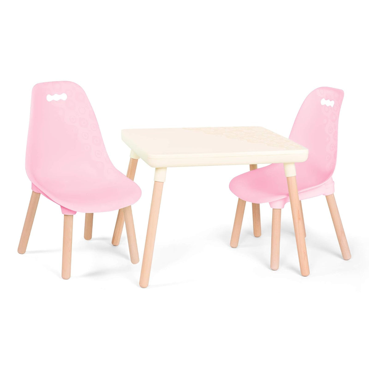 B. toys - Kid Century Modern, Juego de Mesa y sillas, Rosa Marfil | Incluye 1 mesa de manualidades y 2 sillas infantiles con patas de madera natural, en rosa y marfil, 3 años y +