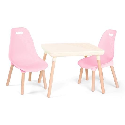 B. toys - Kid Century Modern, Juego de Mesa y sillas, Rosa Marfil | Incluye 1 mesa de manualidades y 2 sillas infantiles con patas de madera natural, en rosa y marfil, 3 años y +