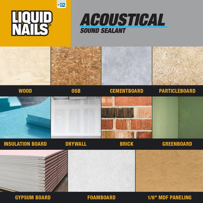LIQUID NAILS AS-825 Acoustical Sound Sealant (28-Ounce) | El calafateo insonorizado interior reduce la transmisión de ruido, permanentemente flexible, no inflamable
