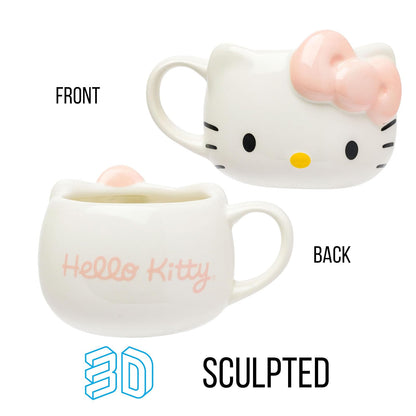 Silver Buffalo Hello Kitty - Taza esculpida 3D de cerámica con lazo de cara rosa claro