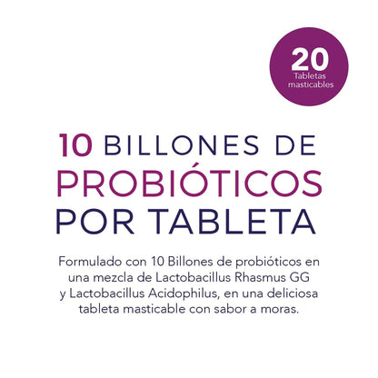 PROBIOTIX KIDS, 10 Billones de Probióticos, Tabletas Masticables Sabor Moras, Equilibra el Sistema Digestivo