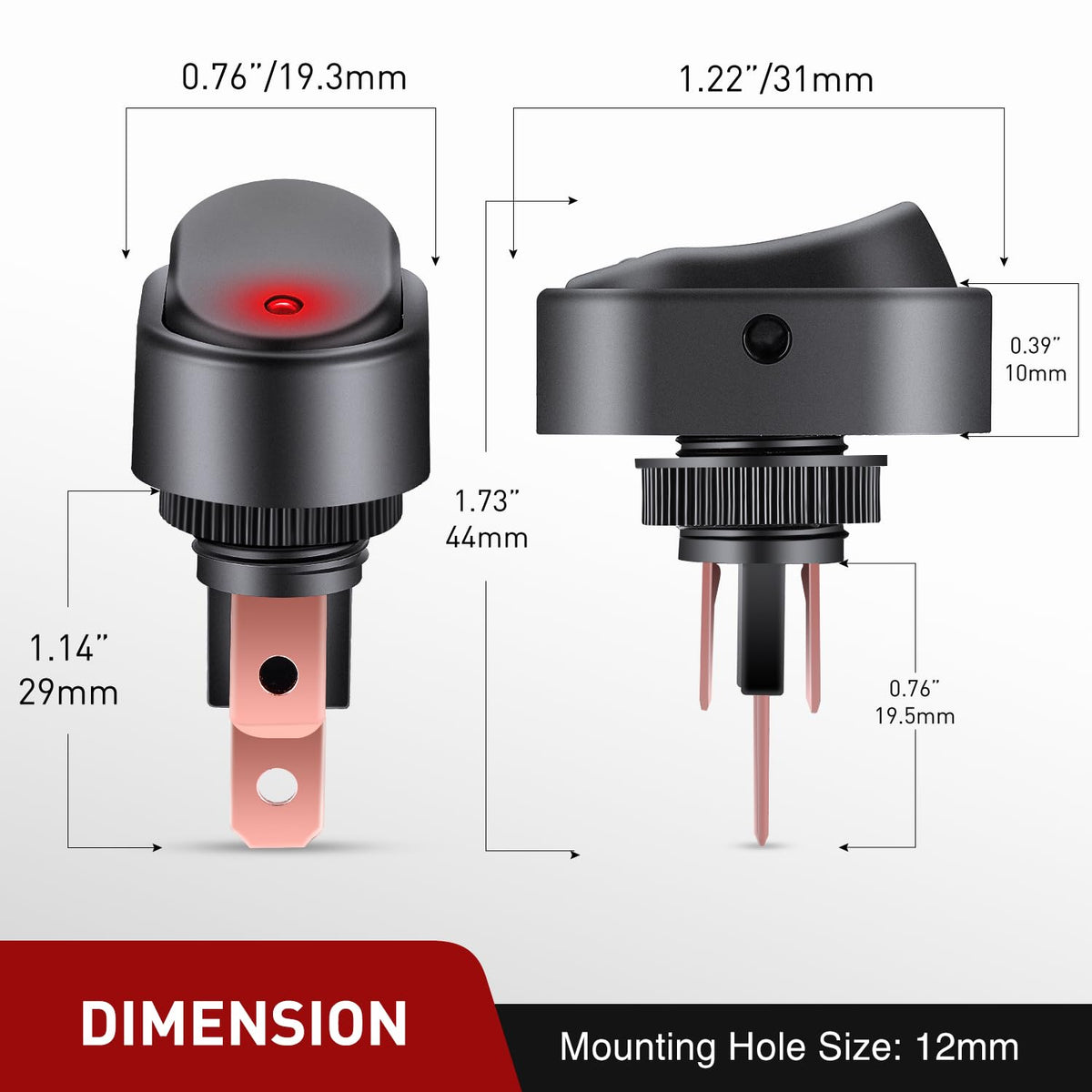 Nilight - 5 interruptores basculantes con iluminación LED, 12 V, iluminados, 30 A, 3 pines, SPST, forma ovalada, 12 mm, orificio, rojo, amarillo, azul, verde, para coche, camión, RV, motocicletas,