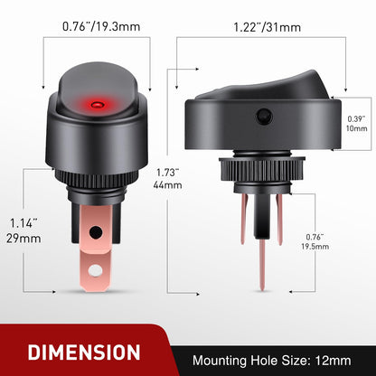 Nilight - 5 interruptores basculantes con iluminación LED, 12 V, iluminados, 30 A, 3 pines, SPST, forma ovalada, 12 mm, orificio, rojo, amarillo, azul, verde, para coche, camión, RV, motocicletas,