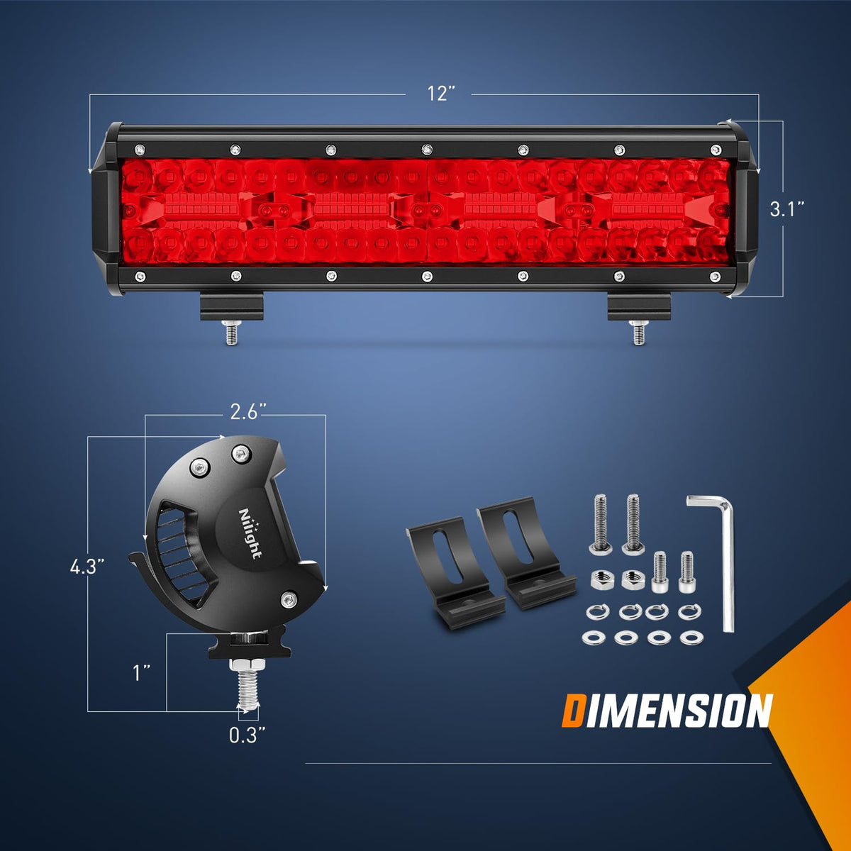 Nilight - Barra de luz LED de 12 pulgadas, color rojo, triple fila, 240 W, combo de puntos e inundaciones, 30000 lm, luces LED todoterreno, luces de seguridad para pesca, caza, luces de seguridad de