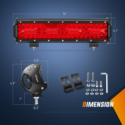 Nilight - Barra de luz LED de 12 pulgadas, color rojo, triple fila, 240 W, combo de puntos e inundaciones, 30000 lm, luces LED todoterreno, luces de seguridad para pesca, caza, luces de seguridad de