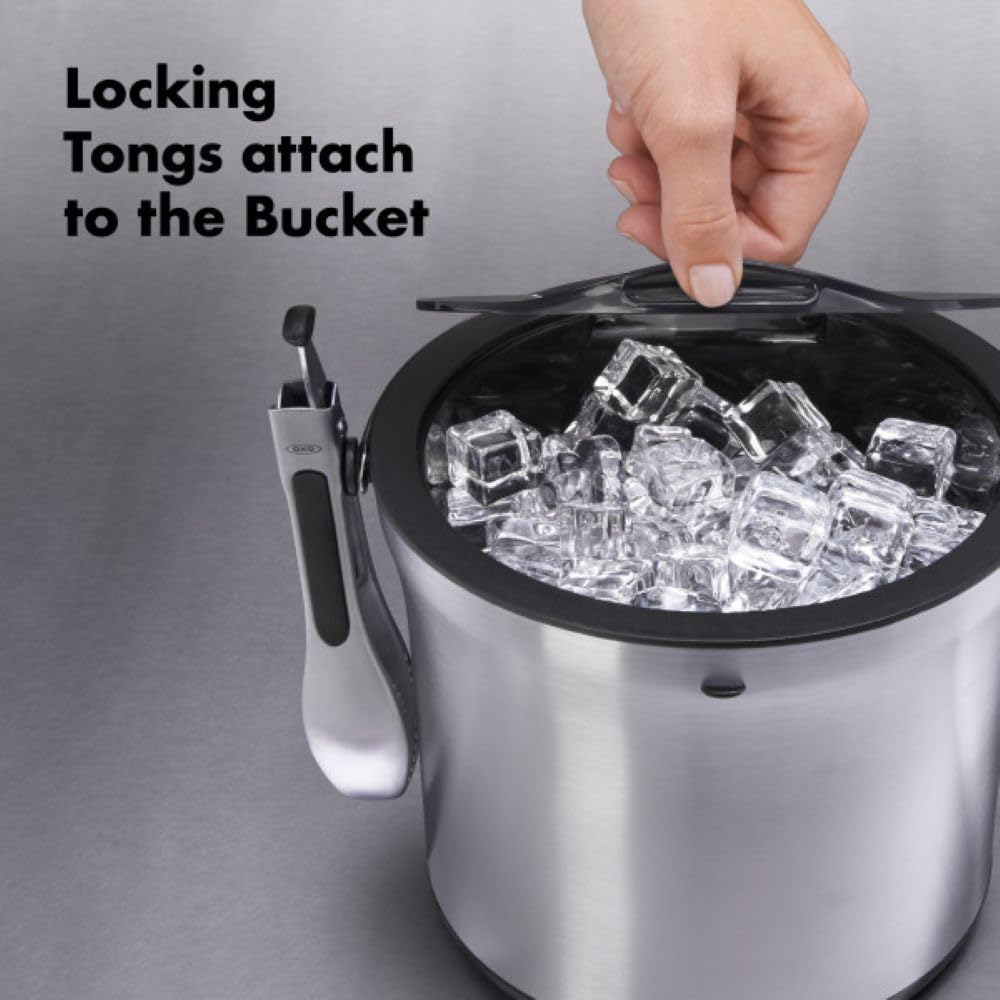OXO Unisex SteeL Ice Bucket and Tongs Set Stainless Barware
