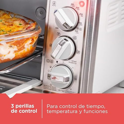Black+Decker Horno Tostador de 4 Rebanadas con 5 Funciones, TO4130-1SDLA | 1150W, Tecnología EvenToast con 5 funciones: hornear, asar, tostar, calentar y recalentar
