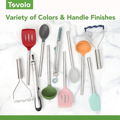 Tovolo - Cucharón de silicona con mango de acero inoxidable para cocinar enlatado, servir sopa, sopa, salsa, cuchara grande para utensilios de cocina, apto para lavaplatos, silicona sin BPA, índigo