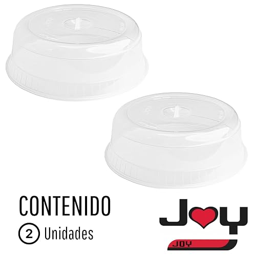 JOY - Tapa de Microondas, Pack de 2, Evita Salpicaduras y Mantiene la Humedad, Fácil Agarre, con Orificios para el Vapor, Apto para Plato de Horno, Plástico Libre de BPA, Transparente