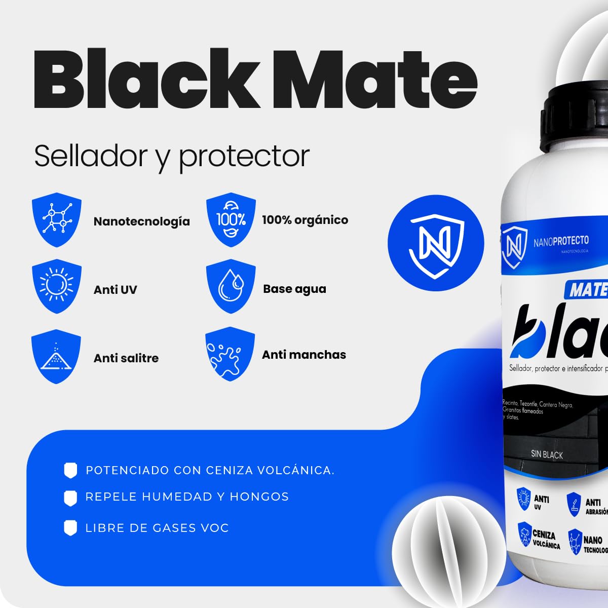 Nanoprotecto 777 SSBLM BLACK MATE Protector e intensificador para piedras negras mate Ideal para: recinto, tikul, granito negro flameado, slate piedras porosas negras 1l