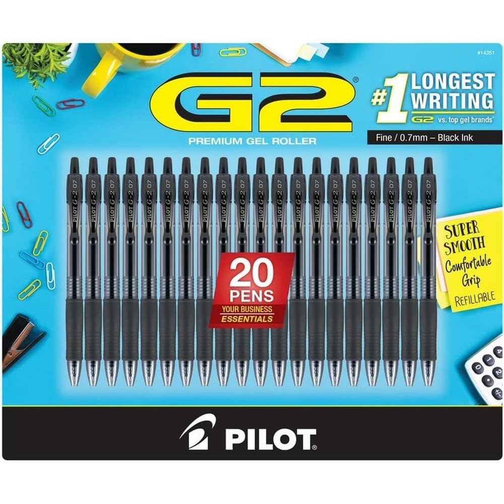 Pilot G2 Bolígrafo de Gel Punto Fino Paquete de 20 Piezas Colores Surtidos - Negro