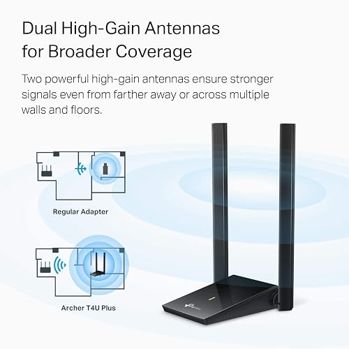 TP-Link Adaptador USB WiFi AC1300Mbps de Doble Banda 5dBi de Alta Ganancia Antena 2.4GHz/5GHz Adaptador de Red inalámbrico para PC de computadora (Archer T4U Plus) - Compatible con Windows 11/10, Mac