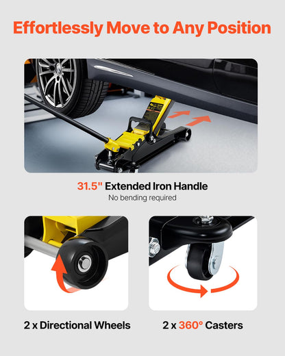 VEVOR Gato de Bajo Perfil de Acero Carga Máxima de 2,5 T Gato Hidraulico para Automóvil Rango de Elevación 85-380 mm Bomba Hidráulica Simple Gato Carretilla para Automóviles Familiares, Camiones, Todoterrenos