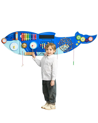 VEVOR Paneles de Actividades de Pared con Forma de Orca, 12 Actividades, Juguete Sensorial de Pared Montessori para Niños de 3 a 12 Años para Salas de Juegos Infantiles y Aulas de Guardería