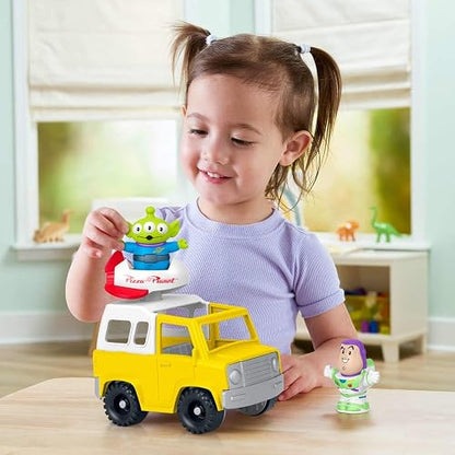 Fisher-Price - Juguete para niños pequeños de Disney y Pixar Toy Story Pizza Planet Truck con Buzz Lightyear y Figuras alienígenas para niños de 18 Meses