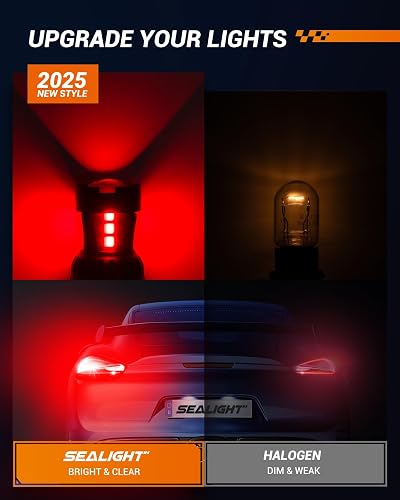 Sealight Foco LED 7443 7440 de Freno Rojo con Proyector, Paquete de 2