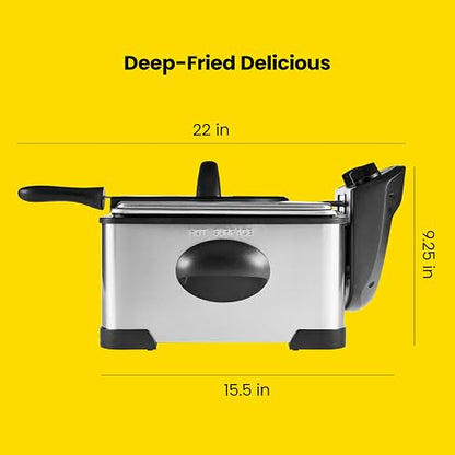 Chefman - Freidora doble Cook Pro de 4.5 L con colador de cesta y divisor extraíble, tamaño jumbo XL, temperatura ajustable y temporizador, perfecta para pollo, patatas fritas, patatas fritas y más,