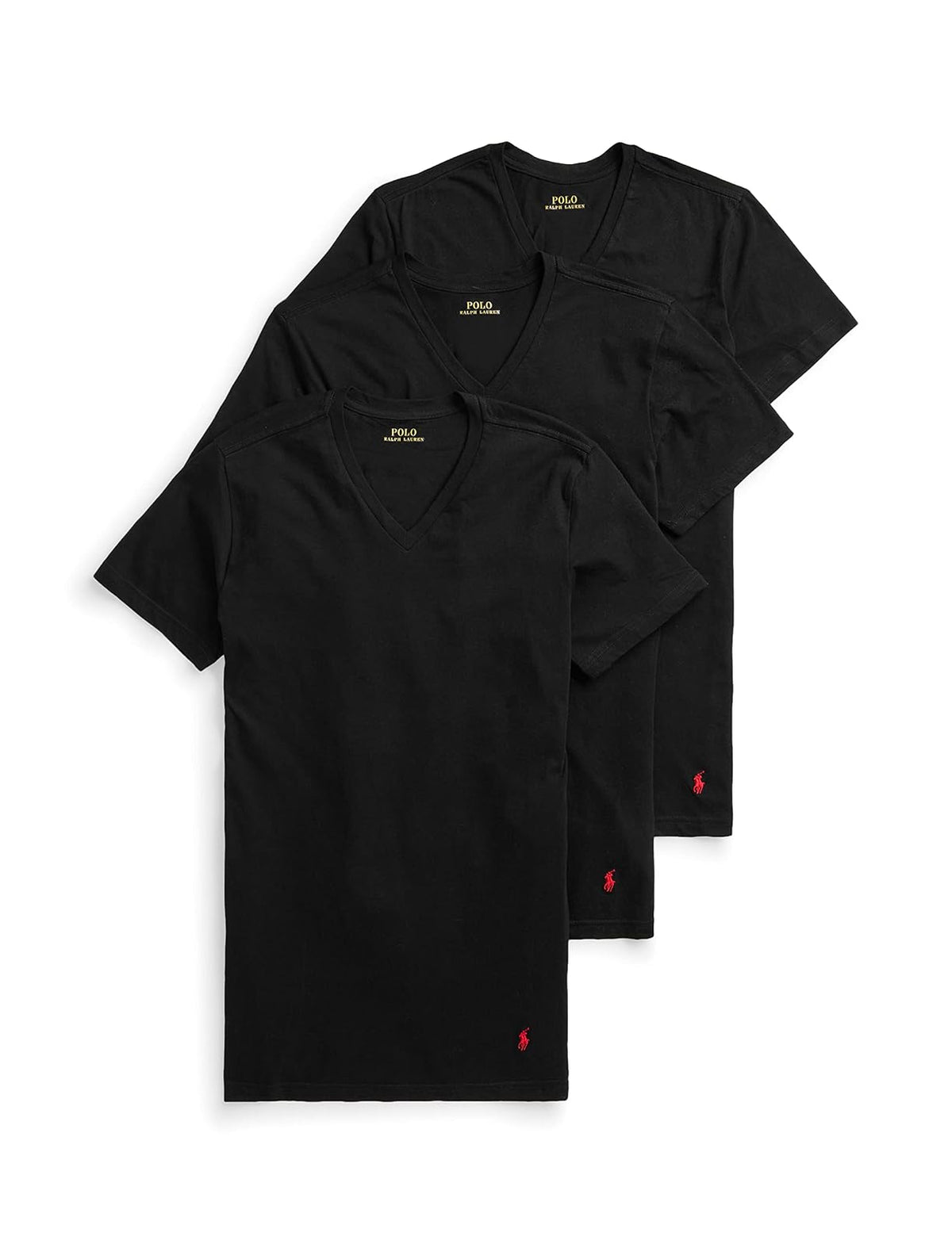 Polo Ralph Lauren Mens Standard Fit V-Neck T-Shirt - Polo Negro - Rojo - XXL