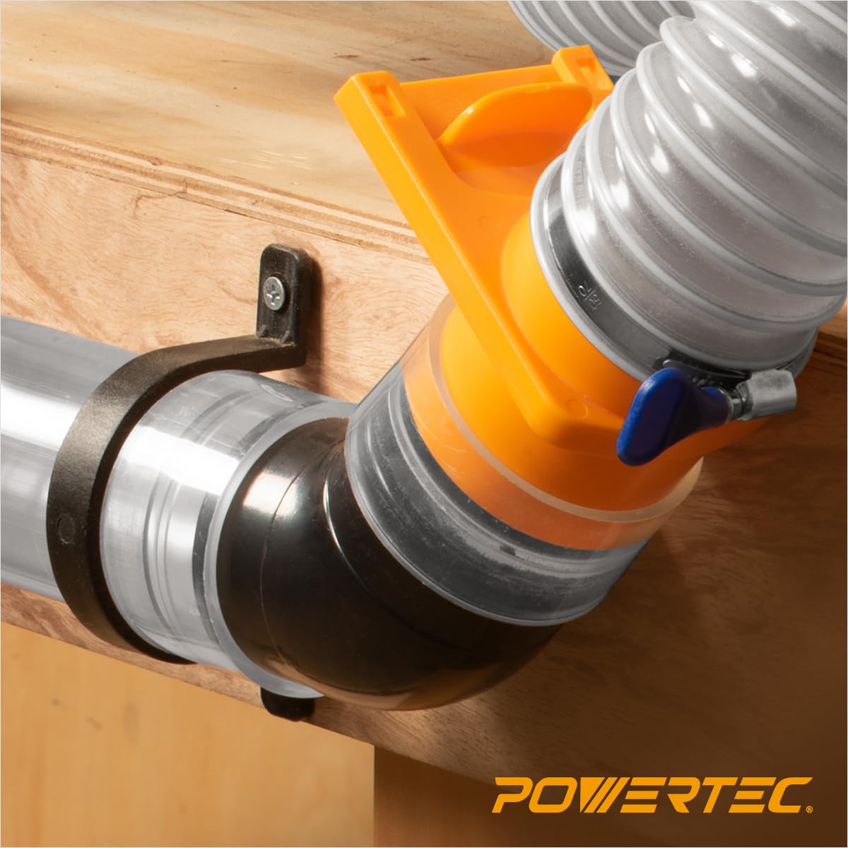 POWERTEC 70183 - Codo de 45 grados de plástico ABS en ángulo recto (negro)