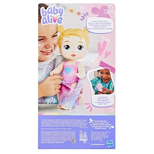 Baby Alive Hasbro Harper Hugs Chapuzón de Sirena - Muñeca de bebé de 28 cm para Jugar en el Agua para niños y niñas a Partir de 3 años