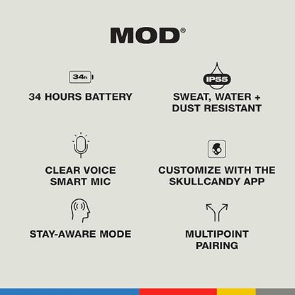 Audífonos Skullcandy Mod In-Ear Inalámbricos, 34 Horas de Batería, Micrófono, Compatibles con iPhone, Android y Dispositivos Bluetooth, Negro