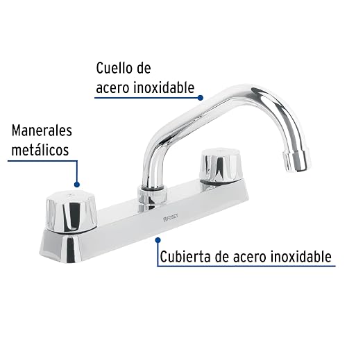 Foset Basic FP-317, Mezcladora acero inoxidable 8" para fregadero, cuello corto