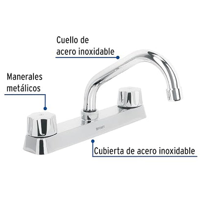 Foset Basic FP-317, Mezcladora acero inoxidable 8" para fregadero, cuello corto