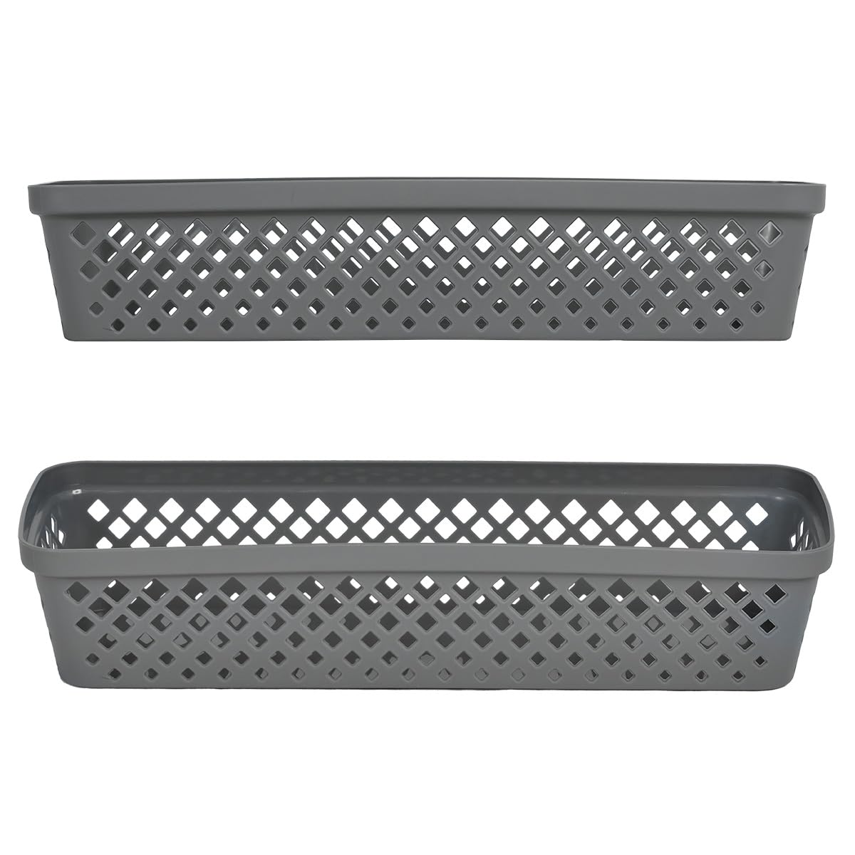 Glad - Juego de cestas de almacenamiento de plástico, bandejas multiusos, contenedores de despensa de cocina y contenedores de baño, paquete de 6 organizadores estrechos, color gris